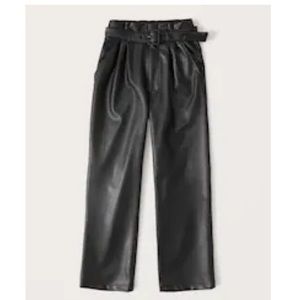 Vegan Leather Belted Ankle Straight Pants